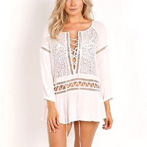 For Love and Lemons Martinique Mini Dress Cover Up in Cream Sz M